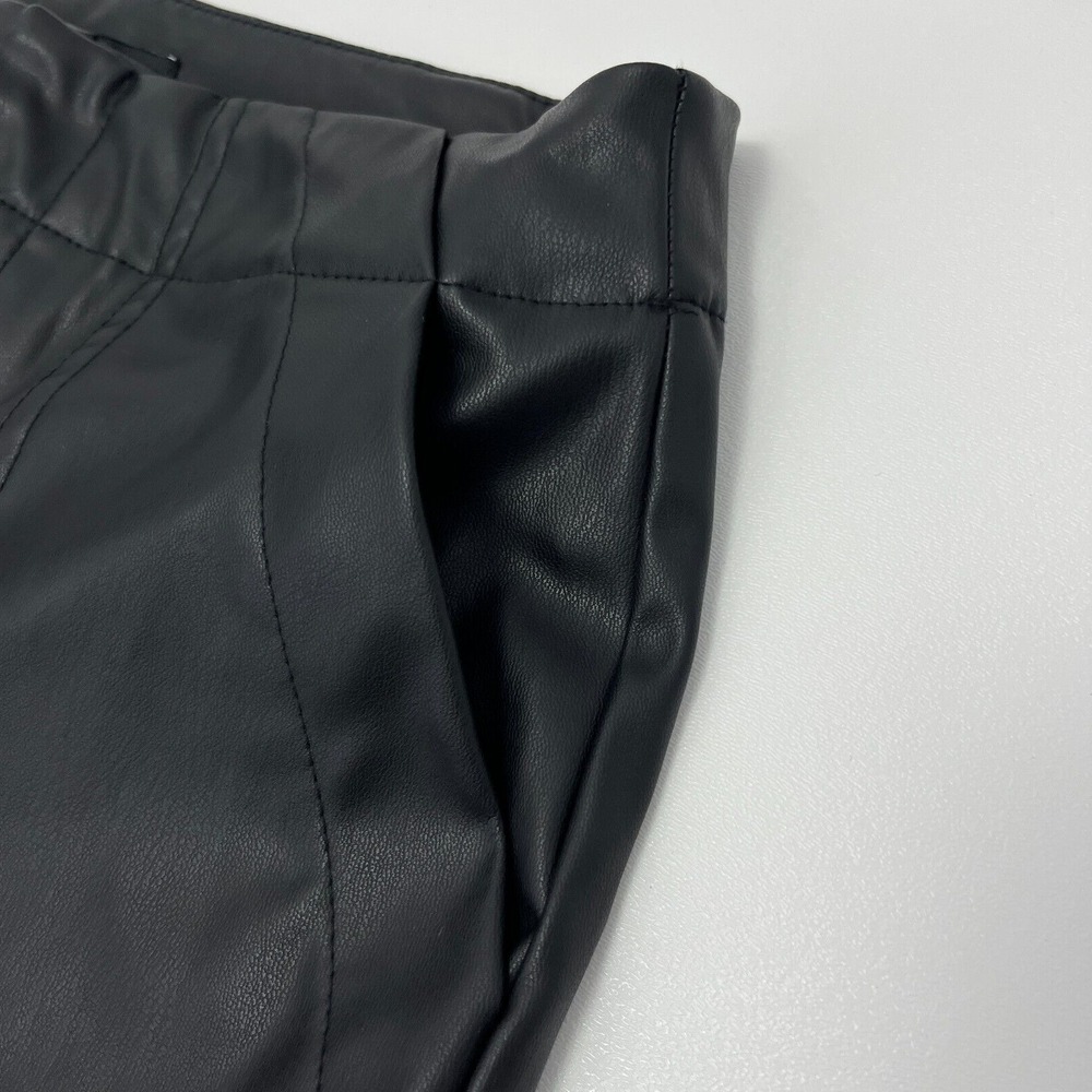 ZARA Black Carpenter Cargo Faux Leather Pants Vegan Straight Leg Size Small - Picture 5 of 15